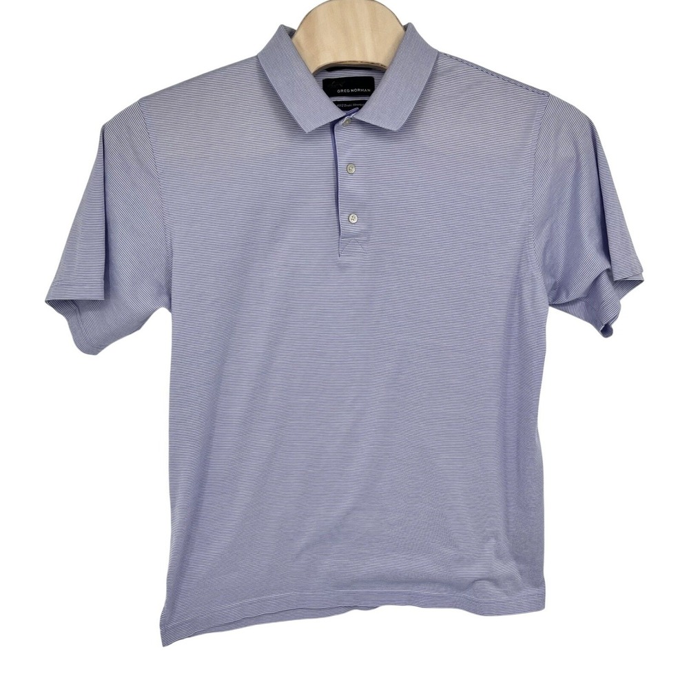 Greg Norman Lavender Polo Shirt Mens XL Micro Stripe Golfcore Preppy County Club